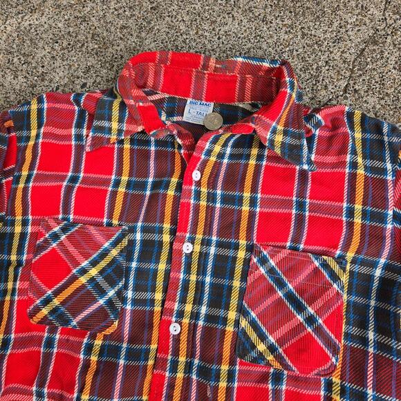 Vtg 70s JC PENNEY Big Mac Wide Plaid All Over Pattern Button Up Flannel L USA - Picture 3 of 6